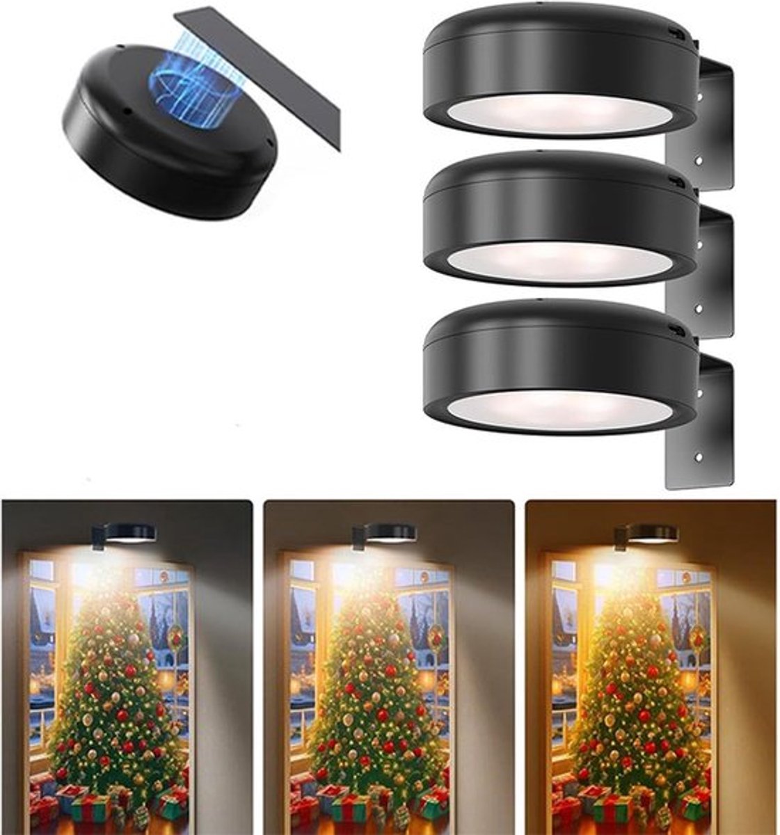 3 stuks wandlampen - Kunstdisplaylampen - Werkt op batterijen - Afstandsbediening - 3 verlichtingsstanden - Magnetisch licht - Wanddecoratie - Geschikt voor ingelijste schilderijen - Dimbaar - Wanddecoratie - Zwart