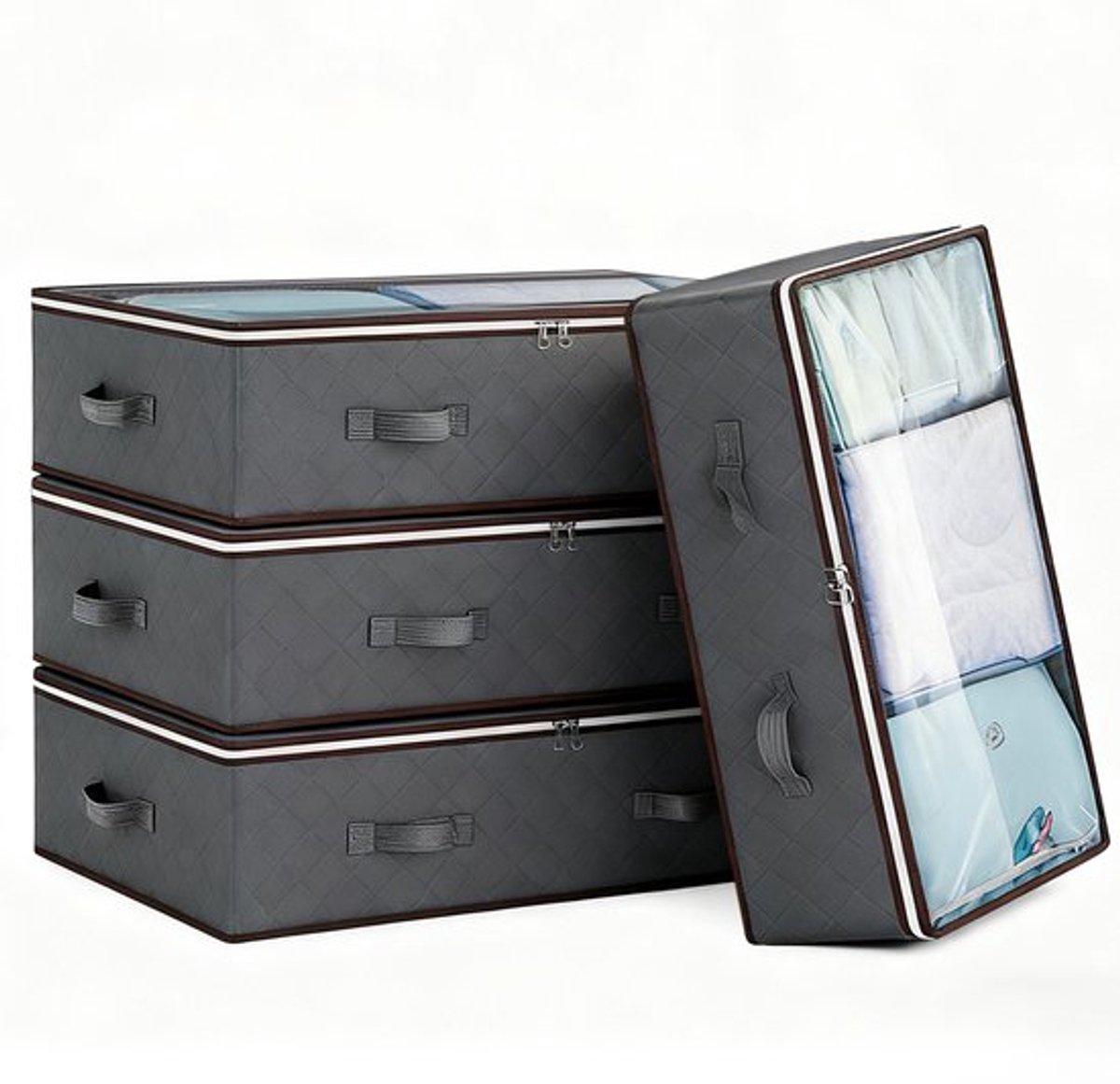 Opbergtas voor kleding - Opvouwbare opbergdoos met transparant deksel - Organizer - Opbergbox - 4-delige set 90L Grote capaciteit - voor kleding, kussens, dekbedden en beddengoed - voor gebruik onder het bed of in de kast - Opbergzak