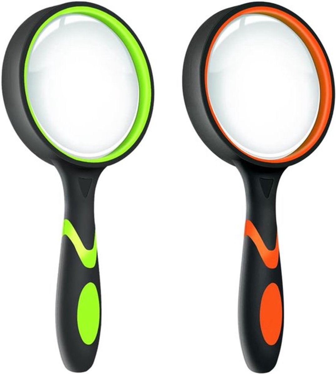 Vergrootglas - 7x vergrootglas - Geschikt voor ouderen en kinderen - Antislip - Handloep, 75 mm vergrootglaslens, Geschikt voor lezen, dichtbij werken, amateurobservatie - Groen en oranje - 2 stuks