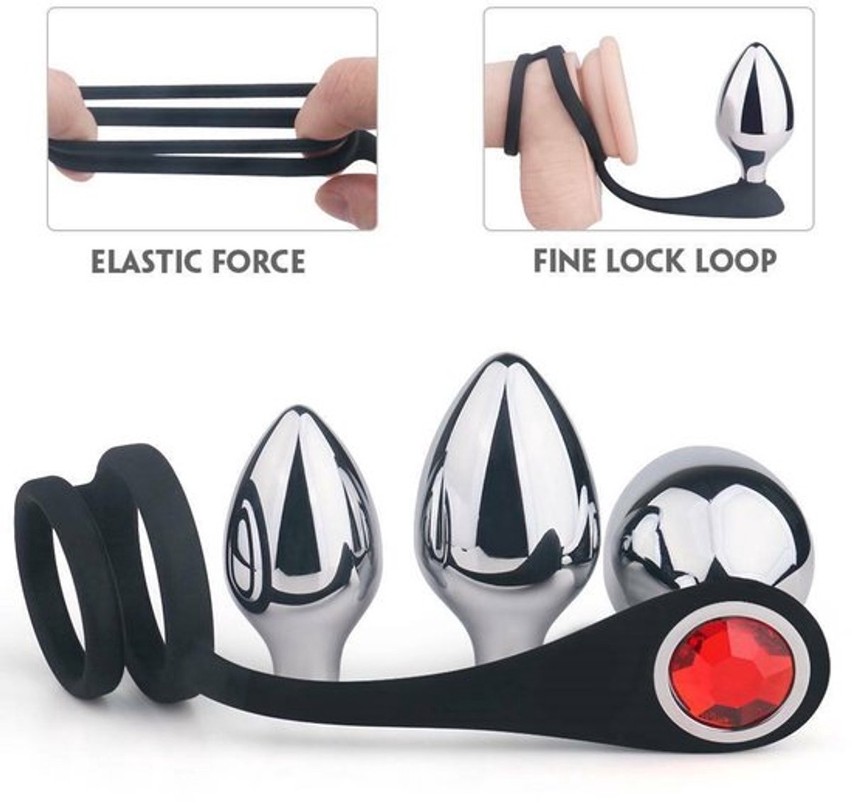 Set van 3 anale buttplugs van roestvrij staal met juwelen, orgasme, S/M/L, mannen en vrouwen