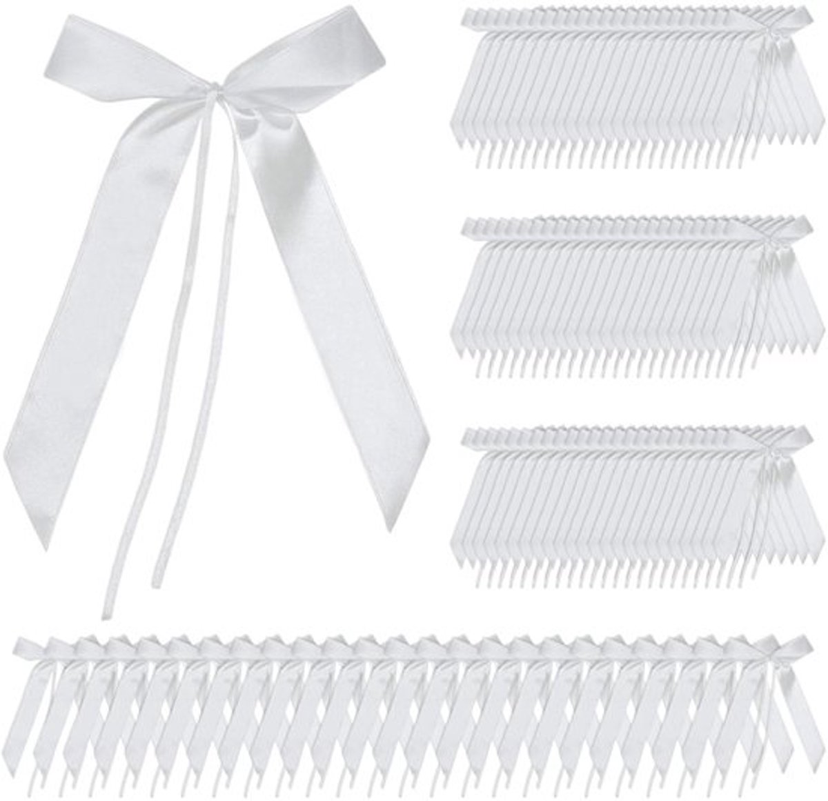 100 Stuks Bruiloft Auto Decoratie Strikken - Wit - 12 x 22 cm - Polyester