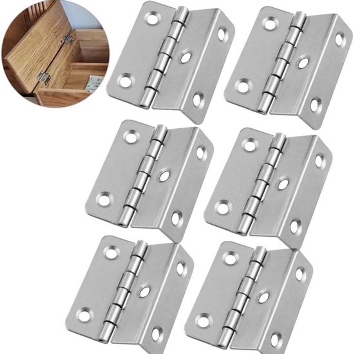 6 Stuks -Onzichtbaar meubelscharnier - Keukenkast scharnieren - Meubelscharnieren - Klepscharnier - 41x12 mm - Zilver - 5-gaats