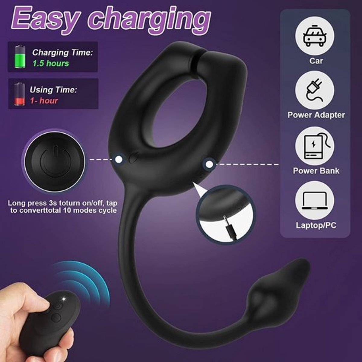 Mannen-Billen-Seks-Plug-Dildo-Prostaat-Lul-Penis-Ring-Anaal-Vibrator-Massage-Speelgoed