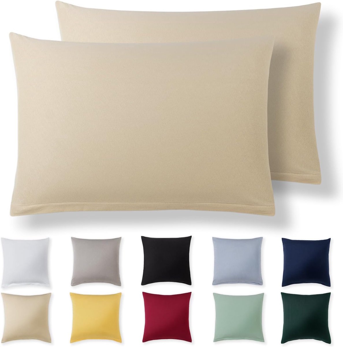 SnelShoppen - Set van 2 Beige Kussenhoezen 40 x 60 cm - 100% Jersey Katoen - Super Zachte Kussen Covers met Rits voor Comfortabel Slapen en Gezellige
