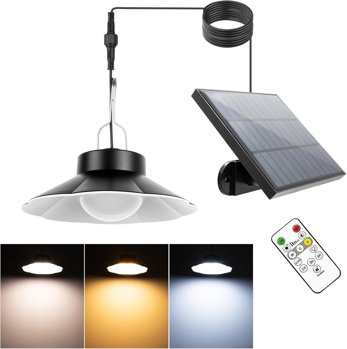 SnelShoppen - Solar Pendant Light Outdoor, Waterproof Solar Lamp voor Tuin, Balkon en Patio met 3 Kleurstanden en Afstandsbediening, Perfect voor Fees