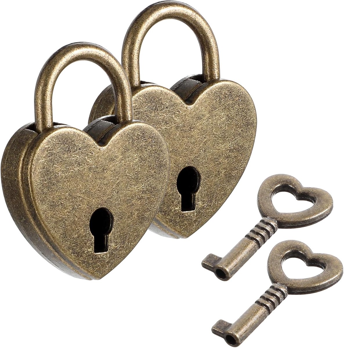 SnelShoppen - 2 Stuks Hart Sleutelslot met Sleutel - Antieke Bronzen Hangslot voor Sieradendozen, Dagboeken en Veiligheid - Retro Sleutels voor Divers
