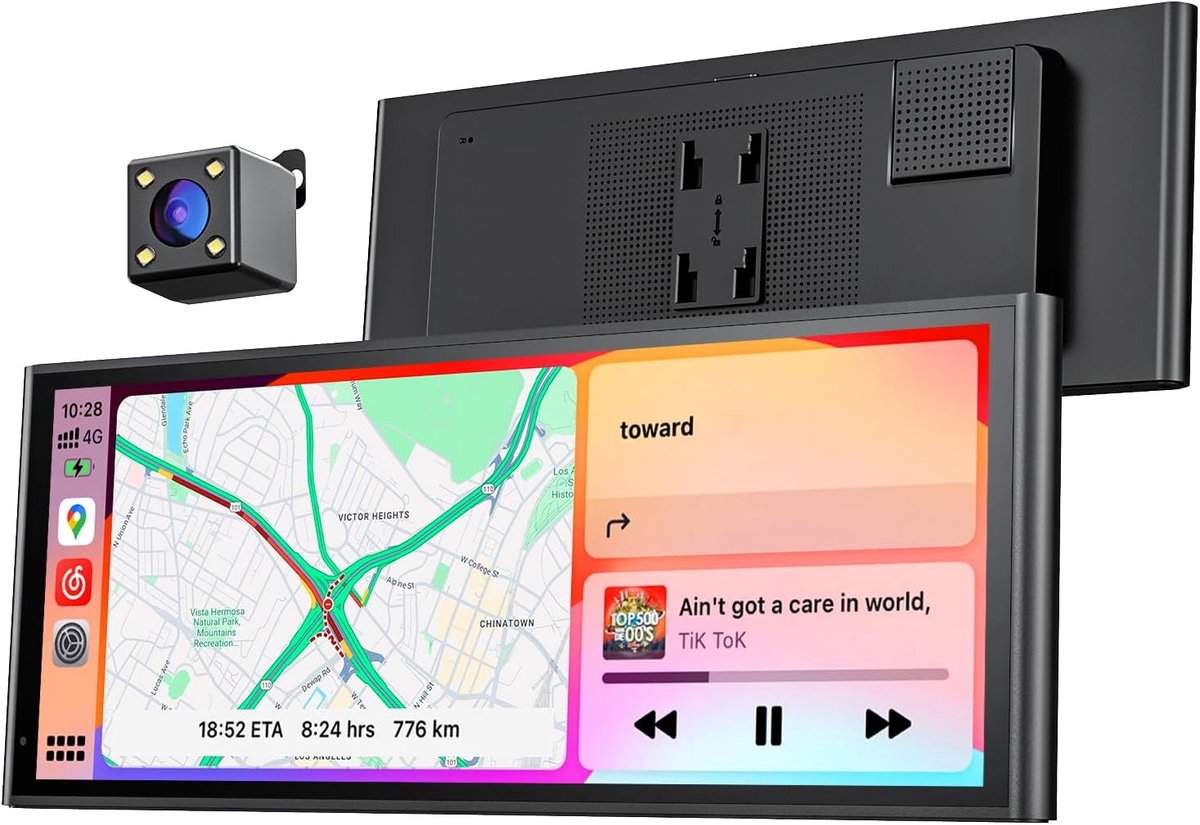 SnelShoppen - 9.2 inch Draadloos Draagbaar Car Play Scherm met Apple CarPlay & Android Auto, OTA Updates, Achteruitrijcamera, Mirror Link, 5.0 Bluetoo