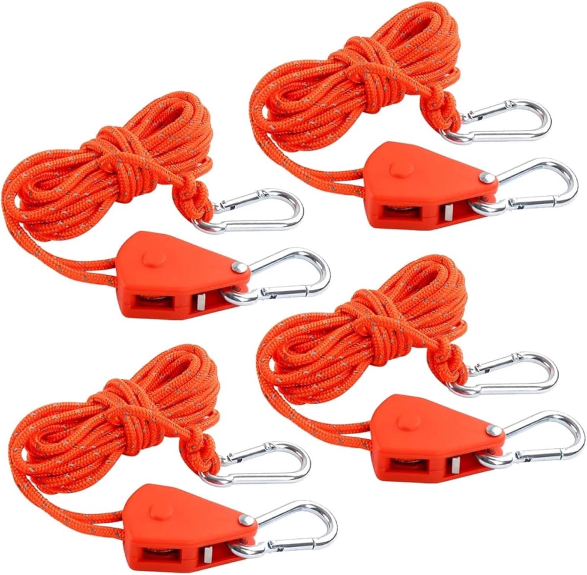 SnelShoppen - 4 Stuks Reflecterende Tenttouwen 4 mm met Spanner, Verstelbare Riemen, 4 m Lang, Lichtgewicht Nylon, Perfect voor Camping, Tuin en Buite