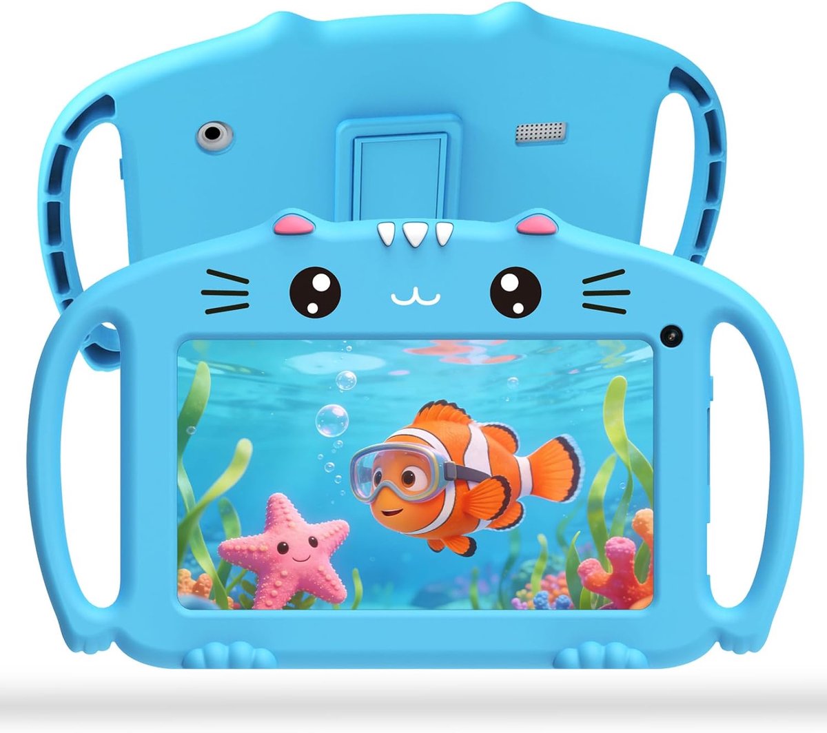 SnelShoppen - Kids Tablet 7 Inch Android met WiFi, Quad Core, 2GB RAM, 32GB ROM, Kindvriendelijke Siliconen Hoes, Voor Kinderen van 3 tot 14 Jaar, Bla