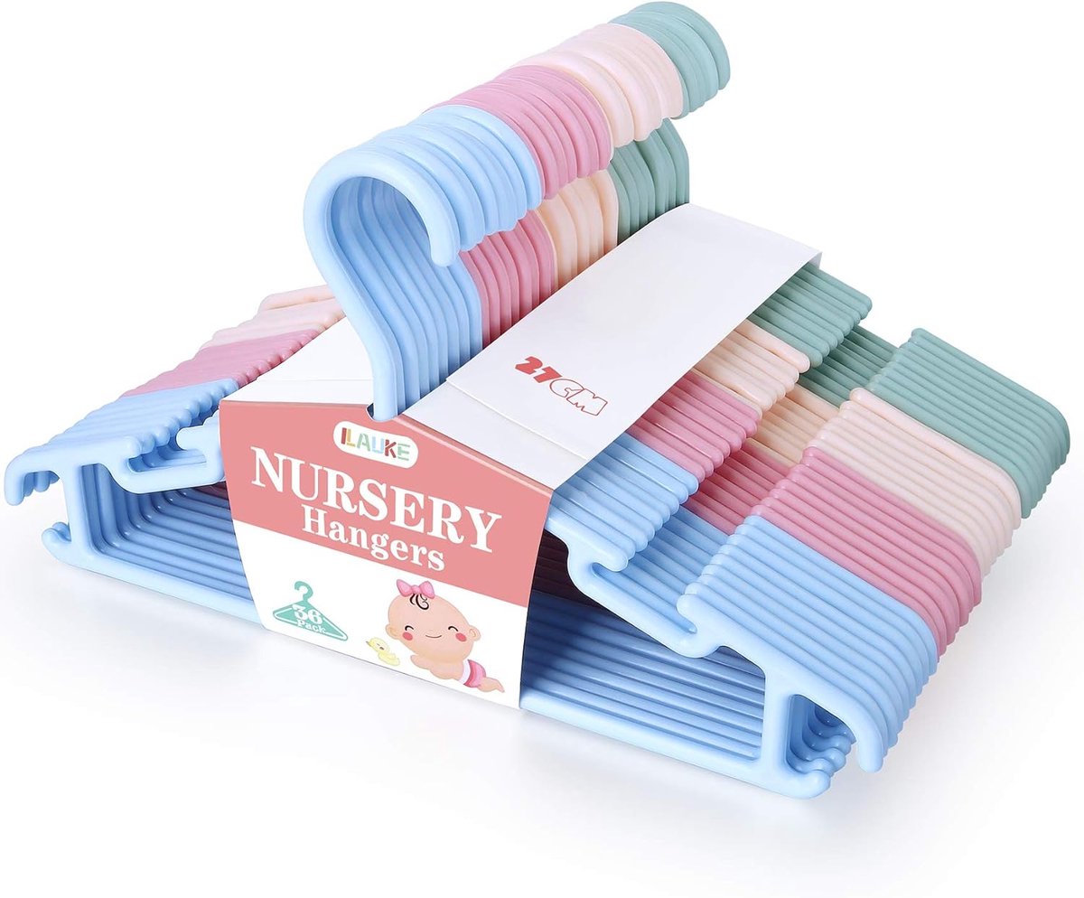 SnelShoppen - 36 Stuks Kinder Kleding Hangers 27.5cm - Kleurrijke Plastic Hangers voor Baby's en Peuters - Ideaal voor Kinderkamer en Organisatie