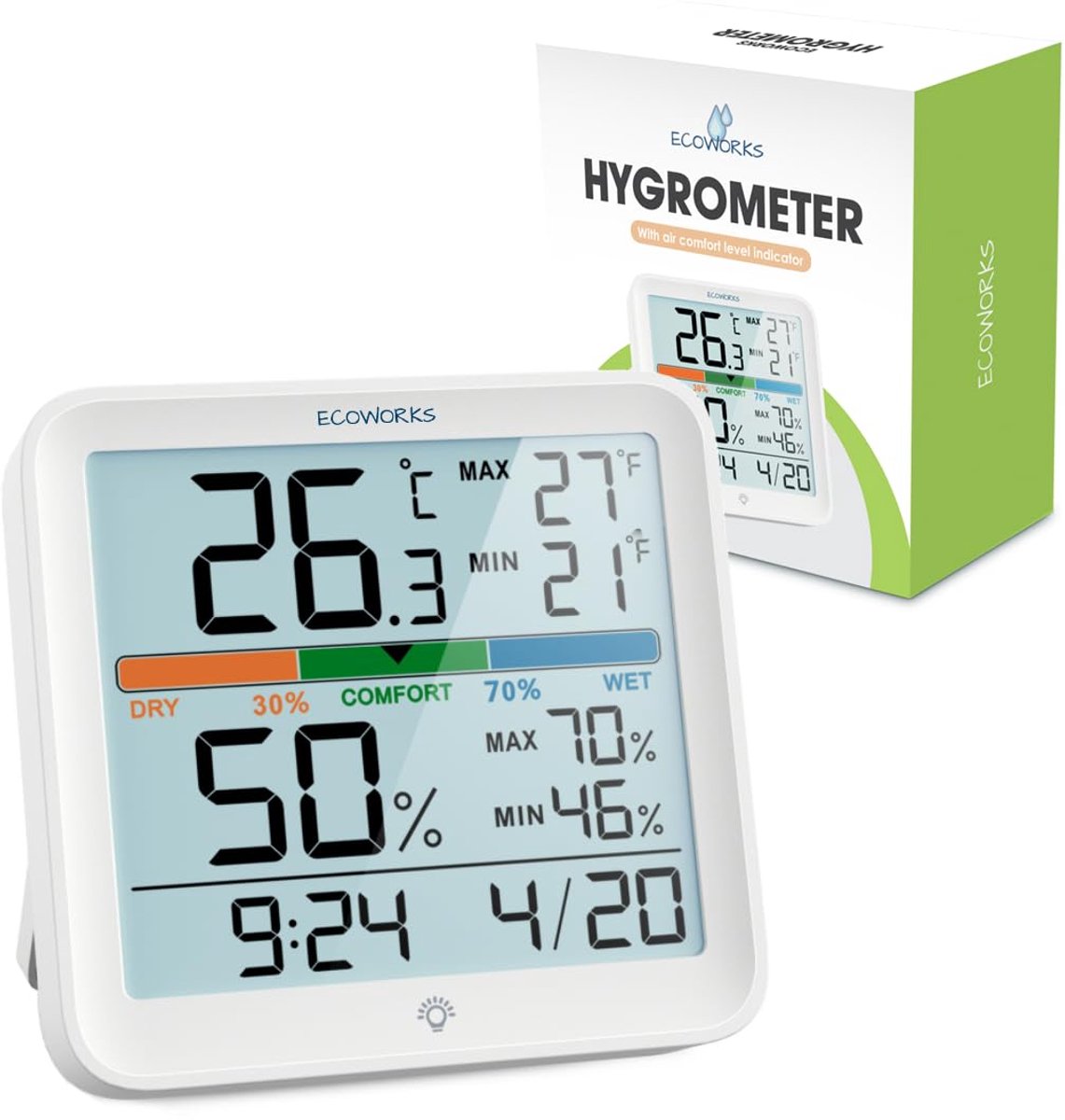 SnelShoppen - Weerstation Hygrometer met Achtergrondverlichting - Nauwkeurige Thermometer voor Binnen - Luchtvochtigheidsmeter Incl. Batterijen - Idea