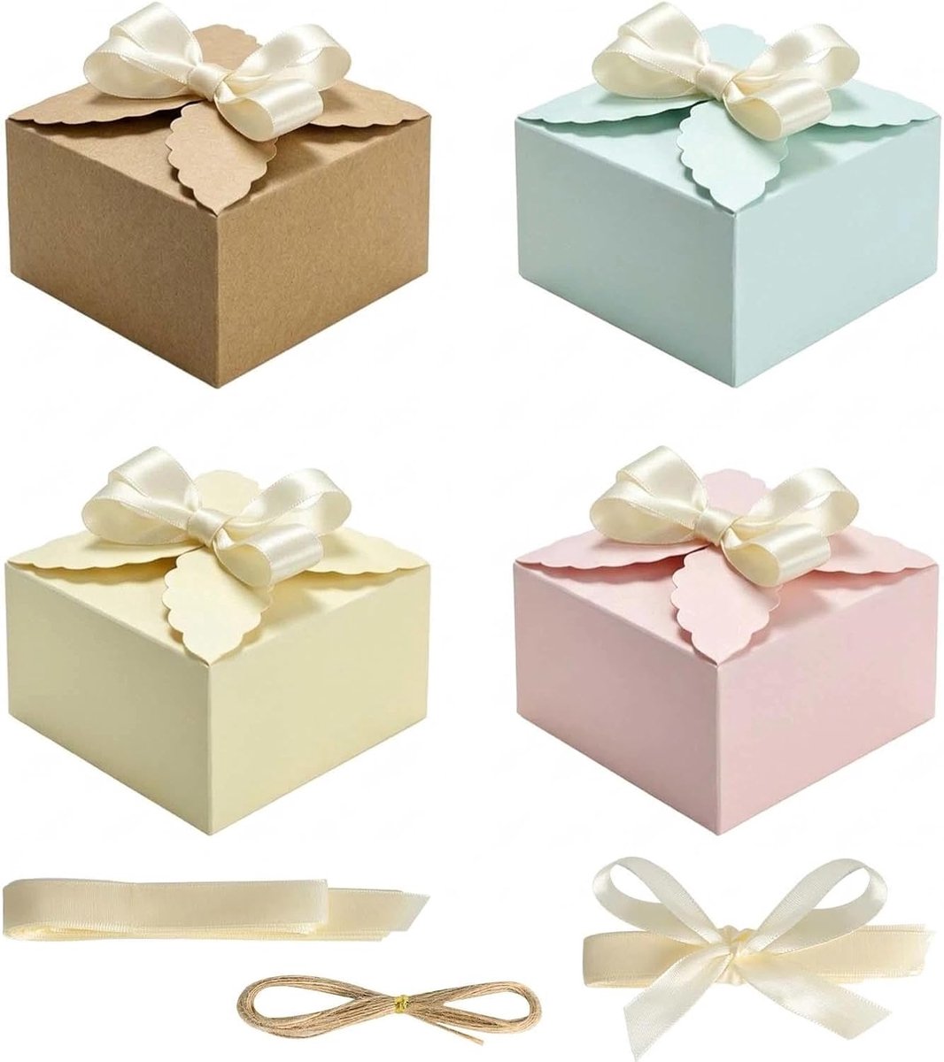 SnelShoppen - 20 stuks Kleine Geschenkdoosjes Vierkant 9x9x5 cm - Geschenkdozen met Deksel van Papier - Inclusief Jute Koord - Ideaal voor Bruiloft, F