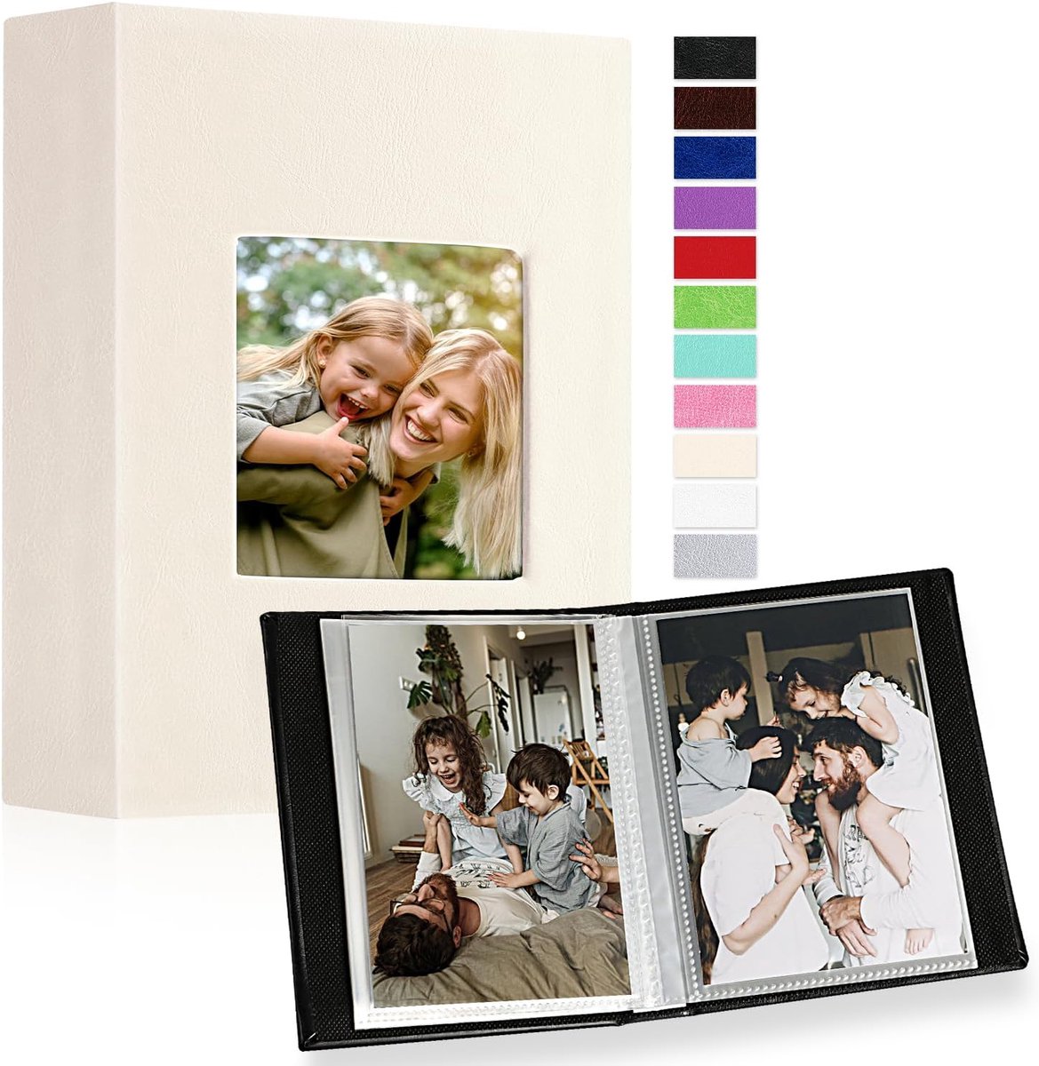 SnelShoppen - Ywlake Fotoalbum Mini 10 x 15 cm - 2 Stuks - Leren Stof - Beige - Voor Verticale Foto's - 100 Hoesjes - Ideaal voor Feest, Reizen, Herin
