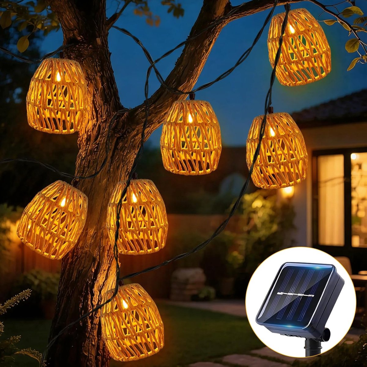SnelShoppen - 10 stuks LED-lichtketting op zonne-energie voor buiten, 3,6 m, weerbestendig, IP65 waterdicht, papieren kabel, decoratief voor tuin, fee