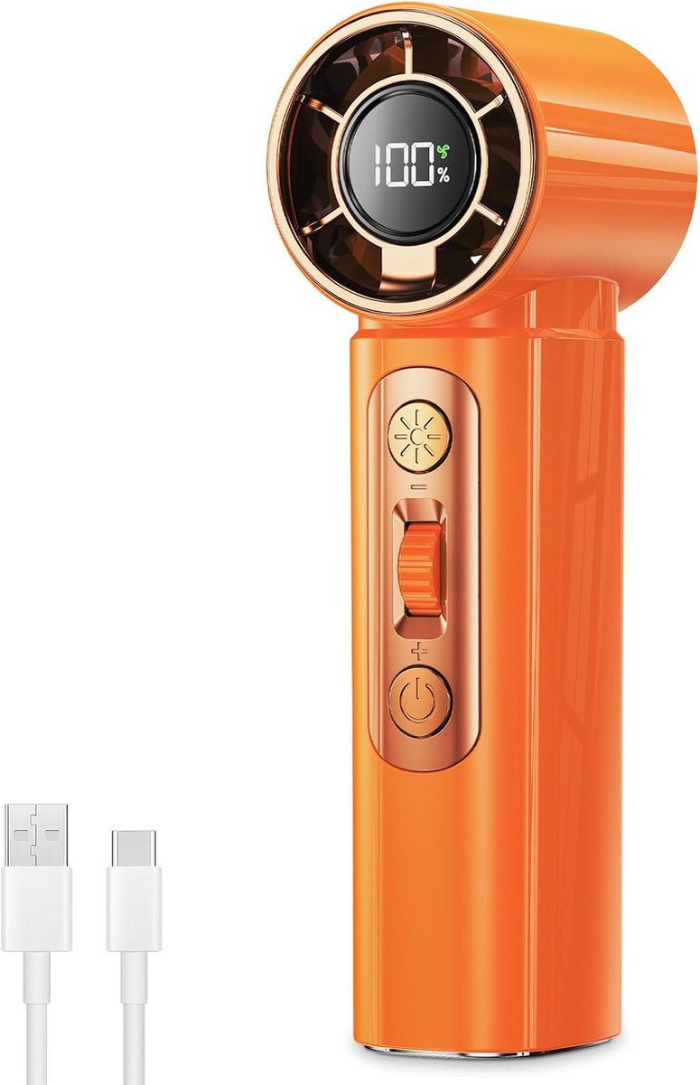 SnelShoppen - Draagbare Ventilator Handventilator Mini-USB 3000 mAh 100 Snelheden Digitaal Display LED Licht Compact voor Zomer Reizen Outdoor Activit