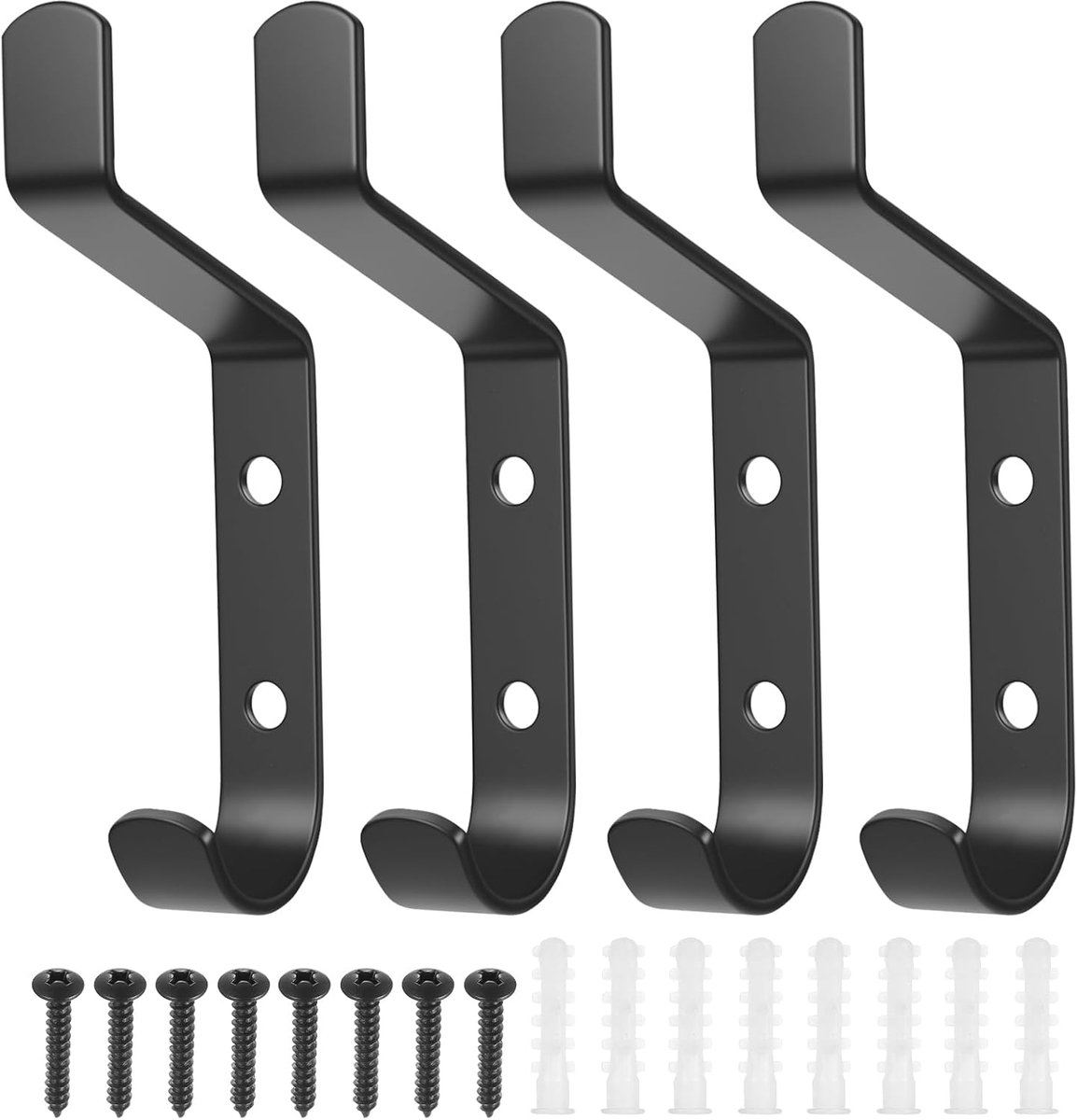 SnelShoppen - 4 Stuks Metalen Kledinghaken Zwart - Duurzame Garderobehaken voor Wand, Handdoekhaken, Akoestische Panelen, Jashaken, Badkamer - Hoogwaa