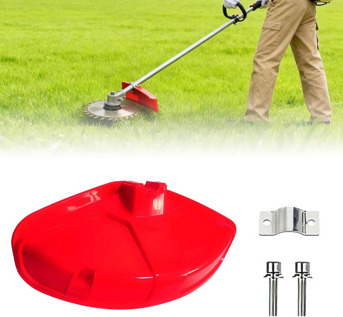 SnelShoppen - Trimmer Beschermkap voor Bosmaaier en Grasmaaier, Universele Snijveiligheid, Rood Kunststof, Inclusief 2 Schroeven, Makkelijk te Install