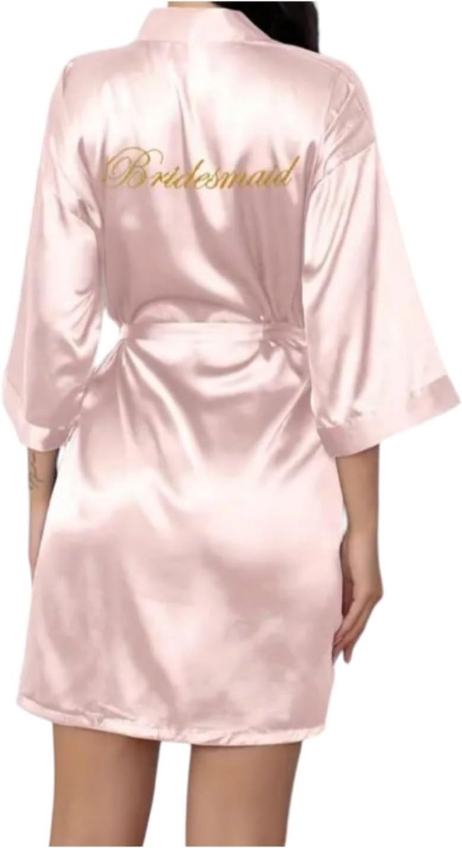SnelShoppen - Korte Kimono Bride Wit & Bridesmaid Roze - Badjas voor Bachelorette Party, Wellness, Sauna en Spa - Perfecte Accessoire voor Bruid en Br