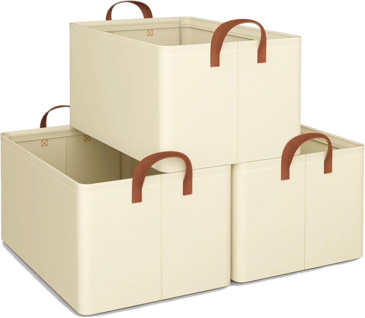 SnelShoppen - Opvouwbare Opbergdozen Set van 3, Multifunctionele Textiel Boxen met Handvatten, 30x20x15 cm, Beige, Ideaal voor Woonkamer, Slaapkamer,