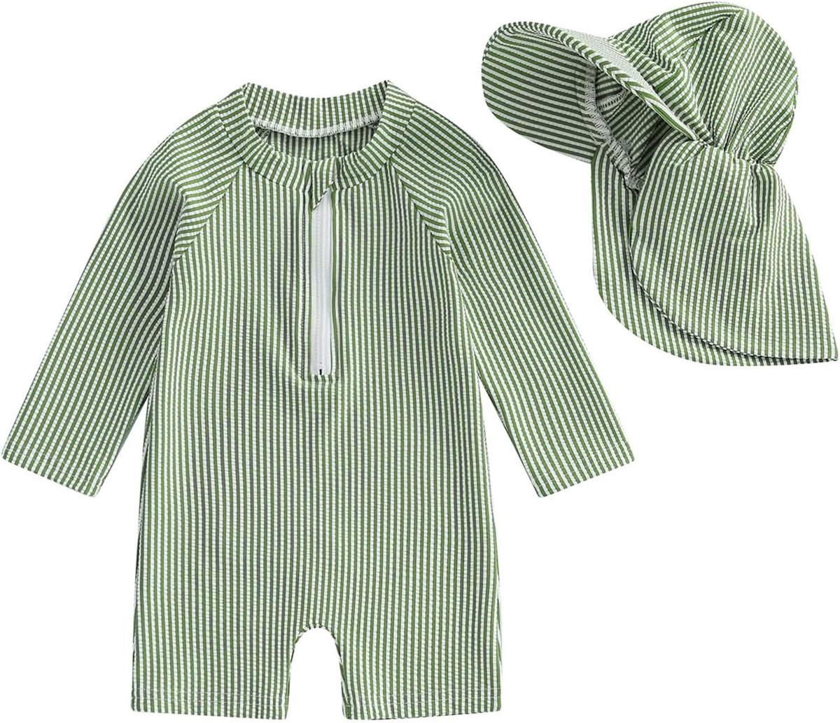 SnelShoppen - Kinderzwembroek 2026, Eendelig Babybadpak voor Jongens en Meisjes, Gestreept met Ritssluiting, Rashguard Lange Mouwen, Ademend, UV-besch