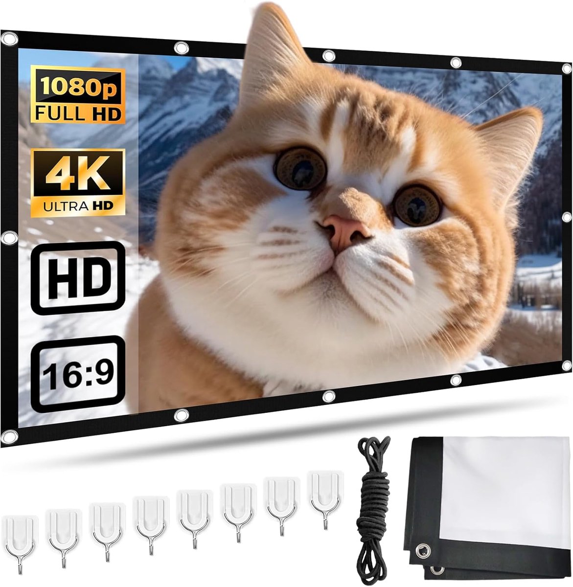 SnelShoppen - 100 Inch Projectiescherm, Canvas Projector Scherm voor Binnen & Buiten, 16:9 HD 4K Dubbelzijdig, Draagbaar Film Scherm voor Thuis, Kanto