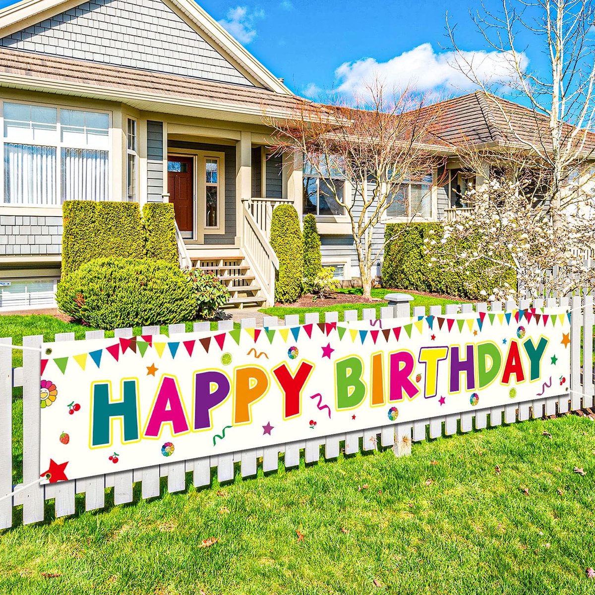 SnelShoppen - Large Happy Birthday Banner Extra Lang 24 x 4 cm Feestdecoratie voor Kinderen, Tieners en Vrouwen - Duurzaam, Wasbaar en Scheurvast - Vo