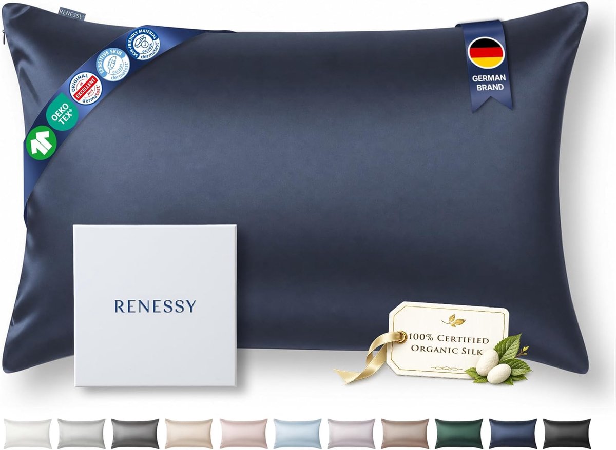 SnelShoppen - Luxe Kussensloop 100% Organische Zijde 50x70 cm - 22 Momme Mulberry Zijde, Oeko-Tex Gecertificeerd, Navy Blauw - Ideaal voor Haar en Hui