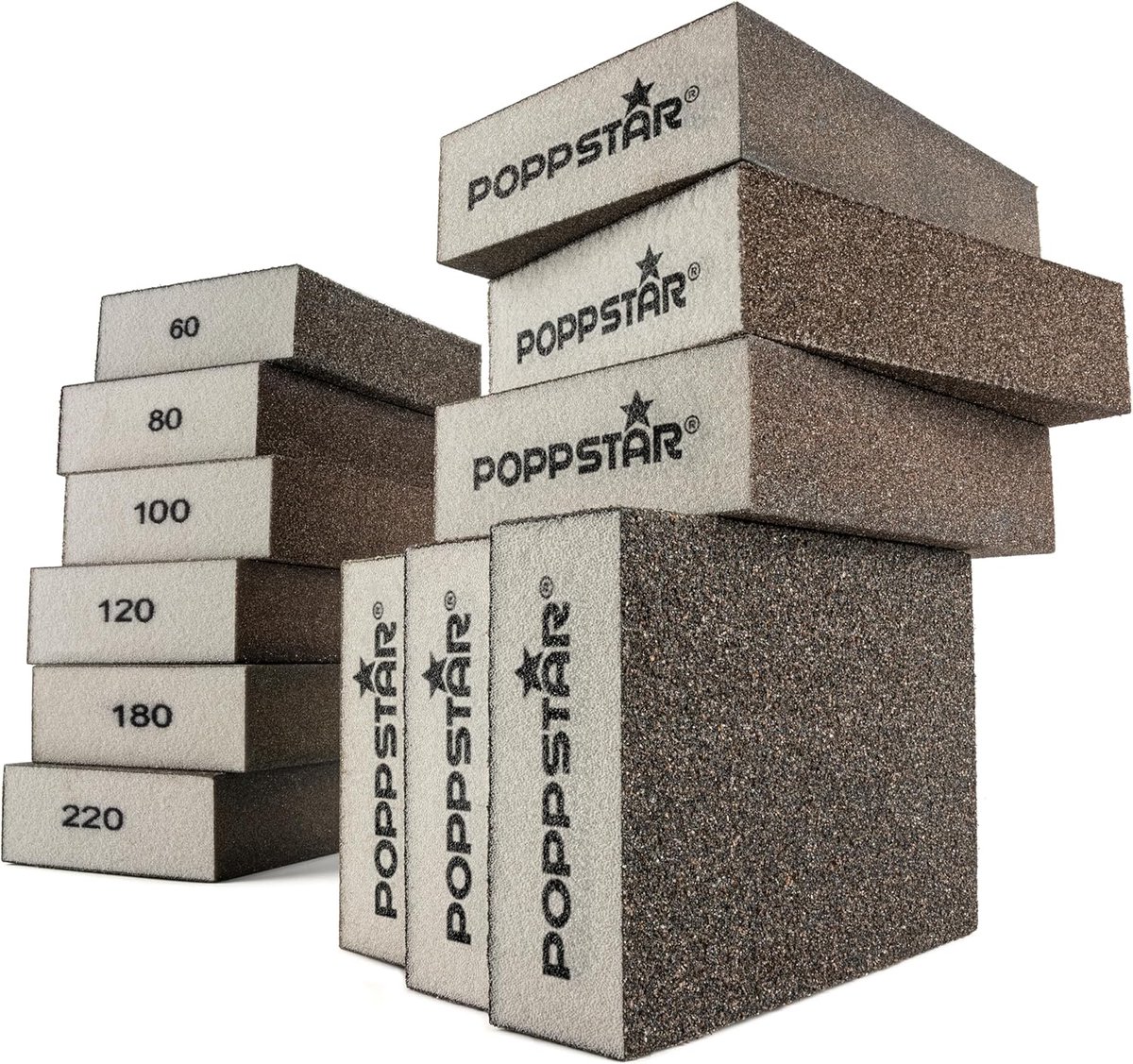 Thijox - 12x Schuurspons 100x70x25mm (Korrelgrootte 60/80/100/120/180/220, Afwasbaar) voor Hout, Metaal & Kunststof - Perfect voor Klussen en Onderhou