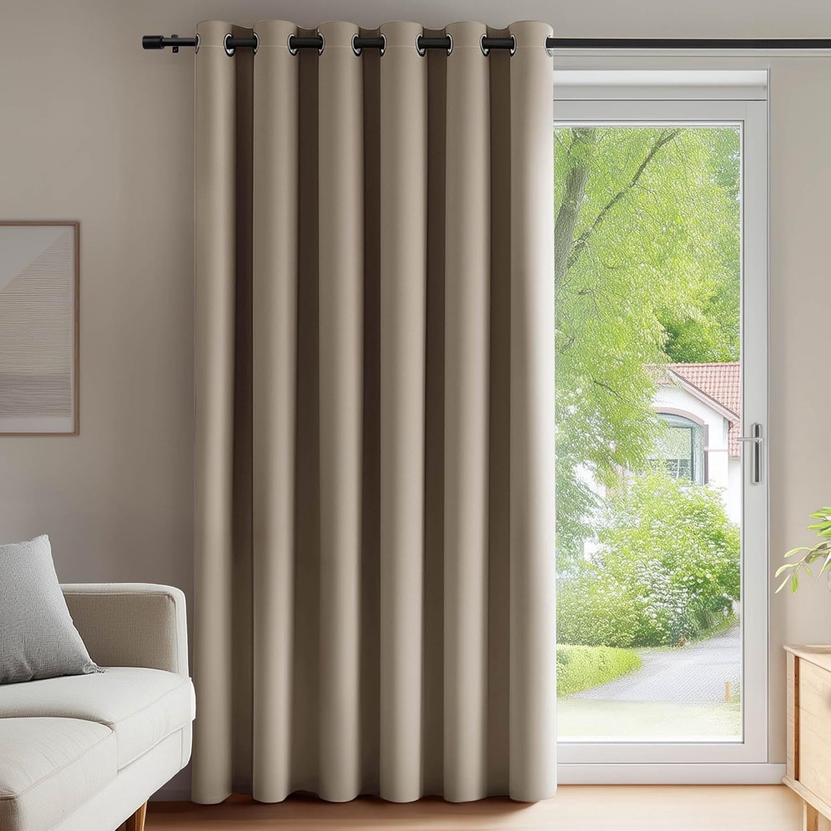 SnelShoppen - Deconovo Blackout Gordijn 200x270 cm Taupe - Thermisch Isolerend, Geluiddempend, Met Ringen - Moderne Raamdecoratie Voor Slaapkamer en W