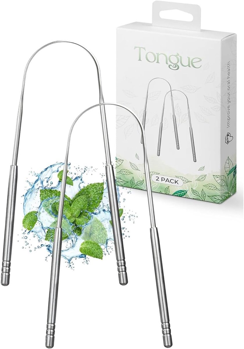 SnelShoppen - Tongue Scraper Set - 2 U-Vormige Tongreinigers van Roestvrij Staal voor Optimale Mondhygiëne, Frisse Adem en Gezond Mond, Voor Volwassen