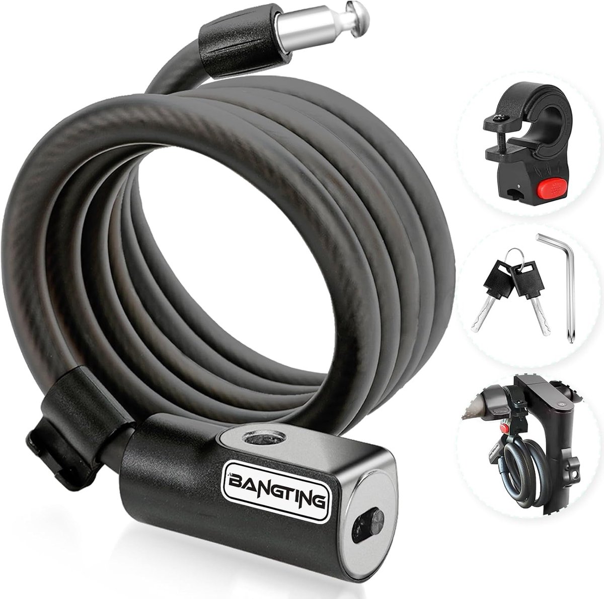SnelShoppen - Fietsslot Kabelslot met Hoge Veiligheid 12mm Stalen Kabel, 2 Sleutels, Geschikt voor E-scooter, Fiets, Motor, Kinderwagen, Deur, Inclusi
