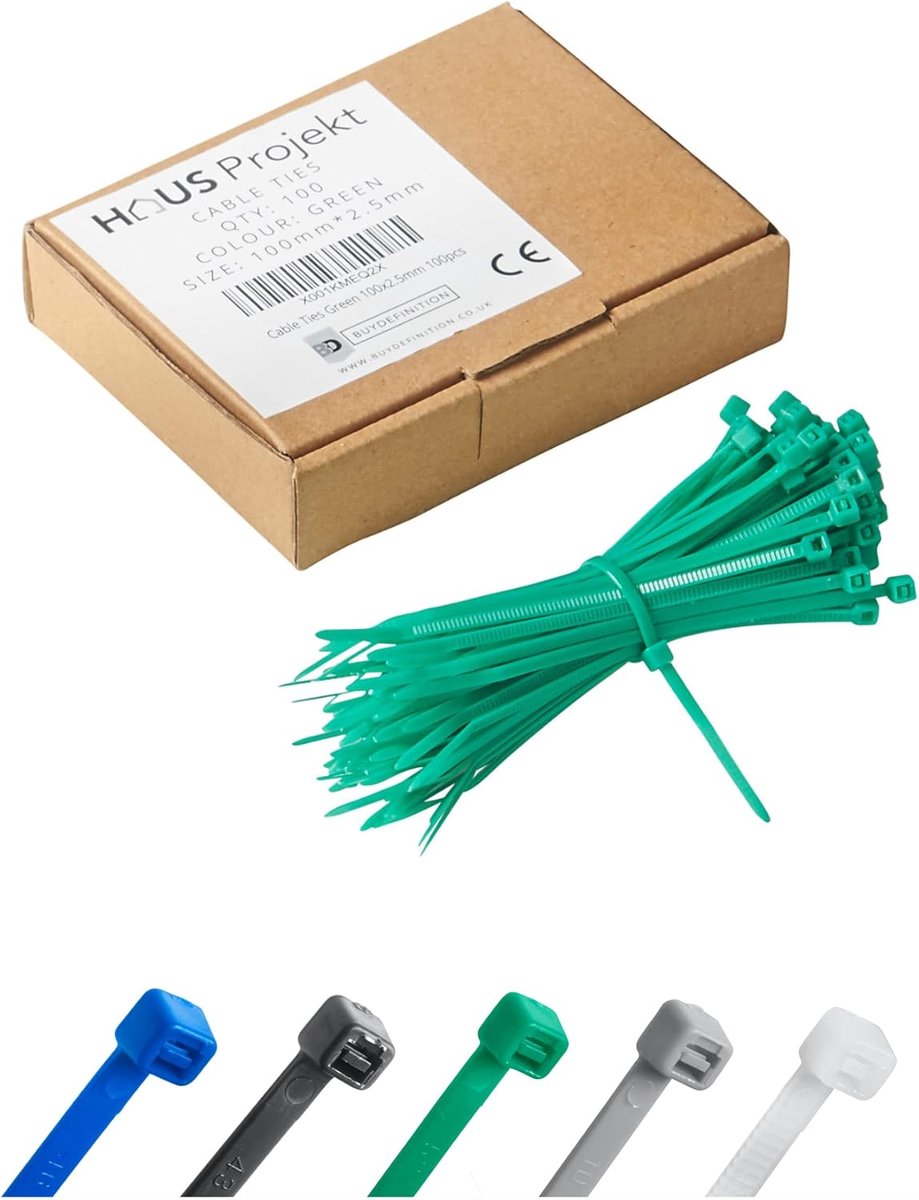 SnelShoppen - Kabelbinders 100 stuks Groen, UV-bestendige 100 mm x 2,5 mm multifunctionele kabelbinders voor kabelmanagement binnen en buiten, ideaal