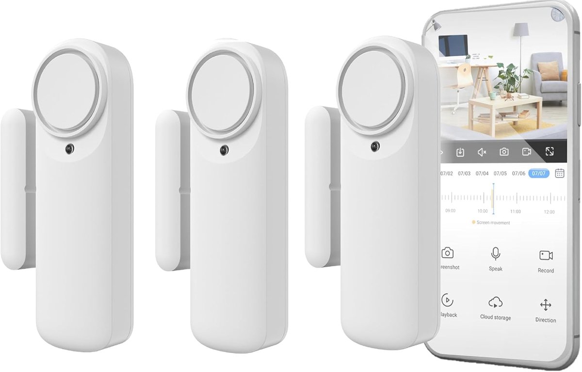 SnelShoppen - Intelligent Wifi Deuralarm met Magnetische Deursensor, Draadloos, Mobiele App, Real-Time Meldingen, Handmatige Knop, 100 dB Sirene (Pack