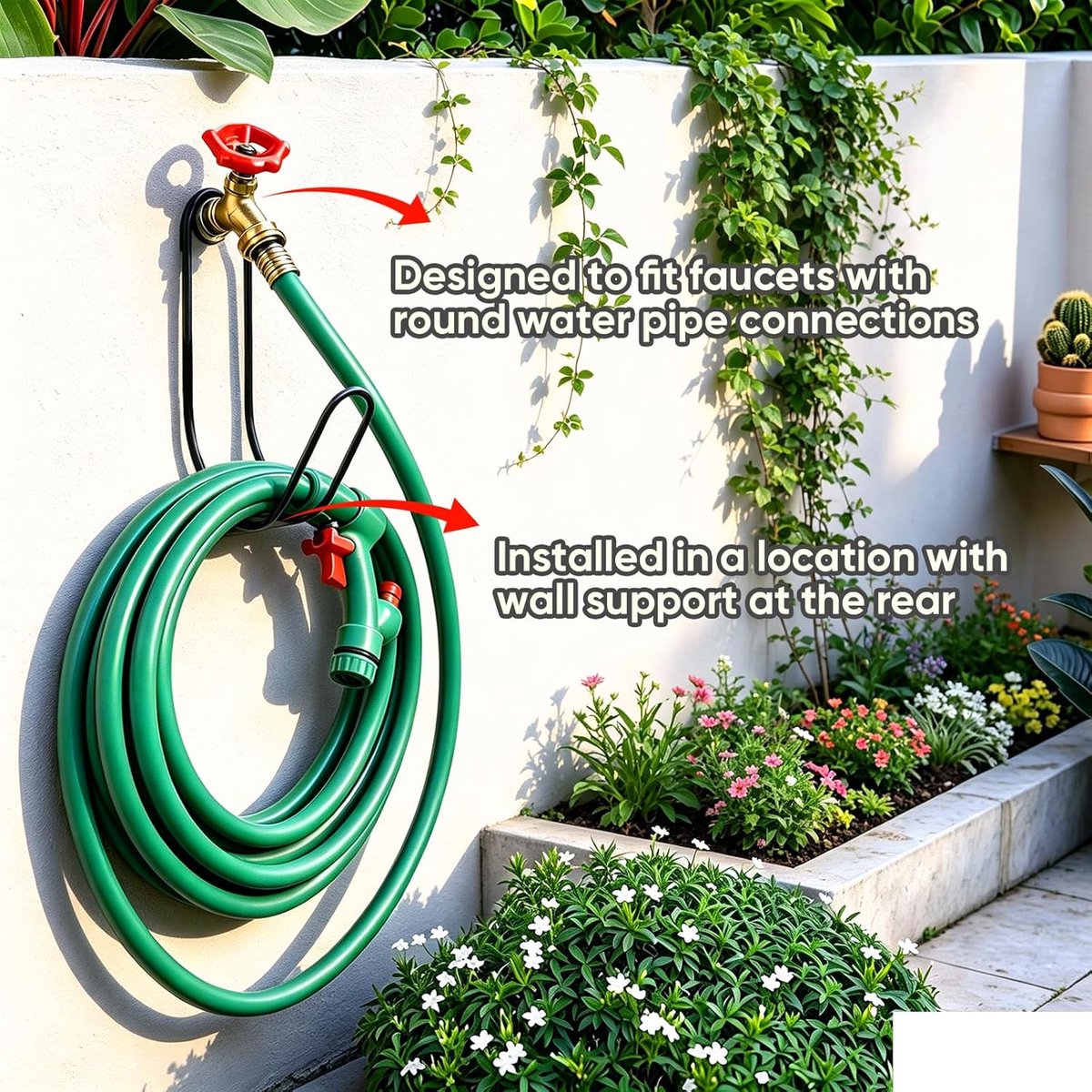 SnelShoppen - Gartenslanghouder van Metaal, Zwart Tuinslanghouder voor Tuin, Garage, Erf, Wandmontage, Stijlvol en Duurzaam, Organiseer je Tuinslangen