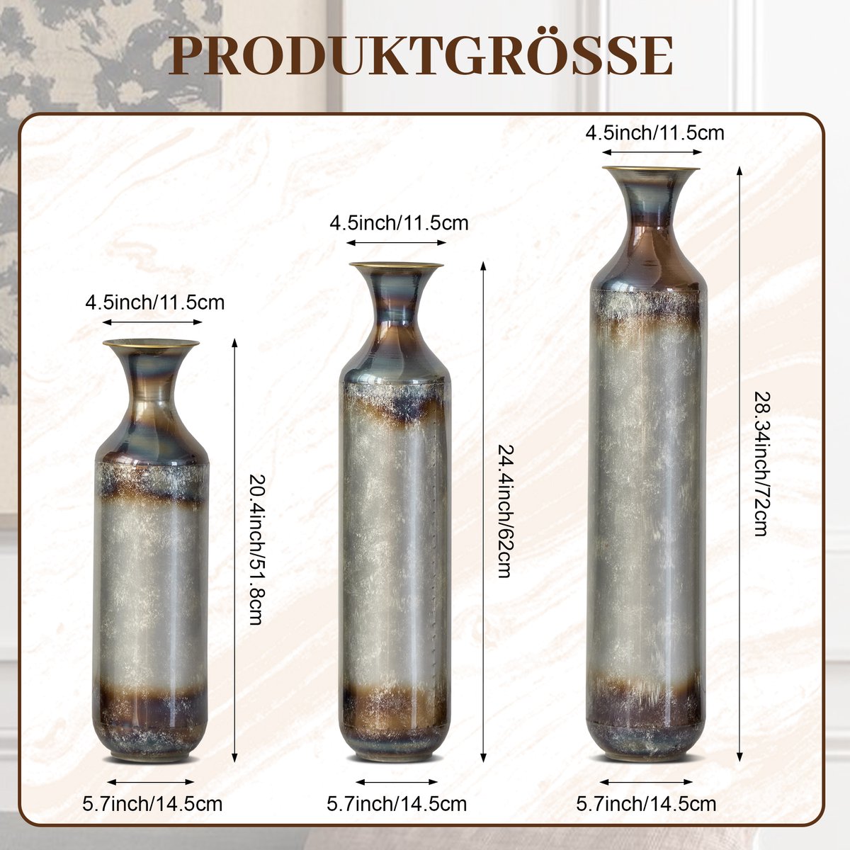 MODENUIT Vaasenset – 3 Delig – 51,8 62 72 cm – Metaal – Goud Wit – Handgemaakt – Niet Waterdicht