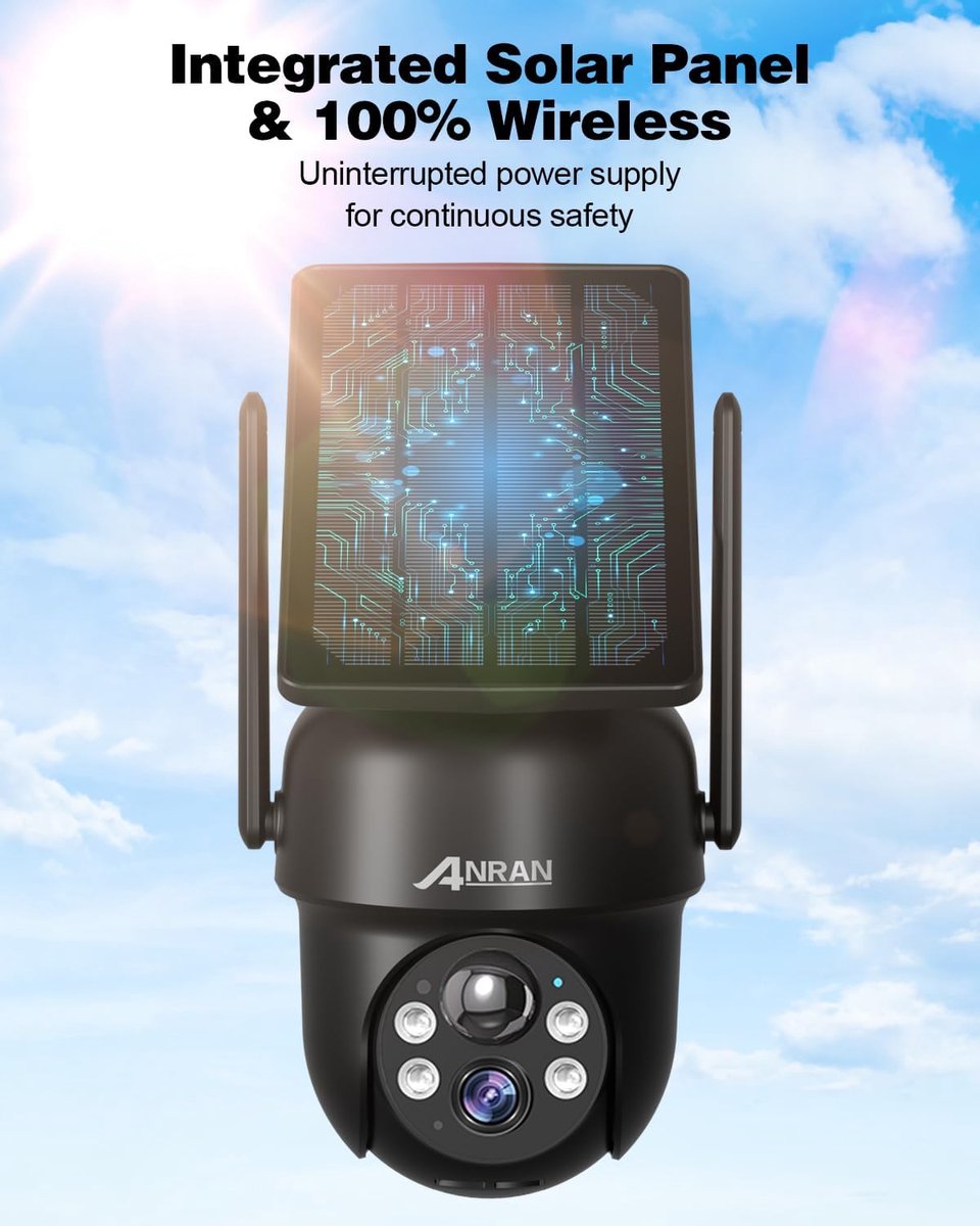 SnelShoppen - 5MP Outdoor Beveiligingscamera WiFi 360 Graden Rotatie met Solar Paneel en Nachtzicht - Draadloze 2-Weg Audio en PIR Detectie - Ideaal v
