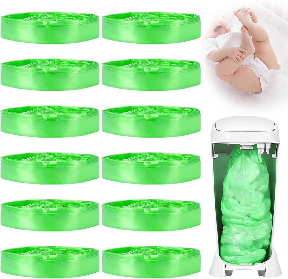 SnelShoppen - Pack van 12 Navullingen Voor Luieremmers, Compatibel Met Diverse Merken, Economisch, Geur Neutraliserend, Geschikt Voor Baby's, 12 Stuks