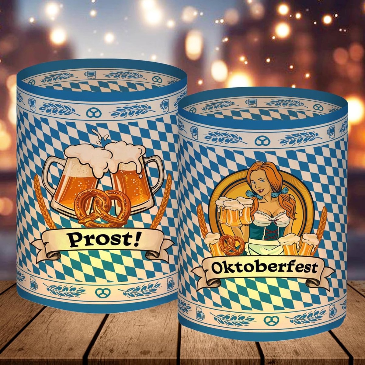 SnelShoppen - 12 Decoratieve Lanterns voor Tafel, Oktoberfest en Beierse Decoratie in Blauw, Geschikt voor Teelichten of Kaarsen, Lichtgewicht en Makk