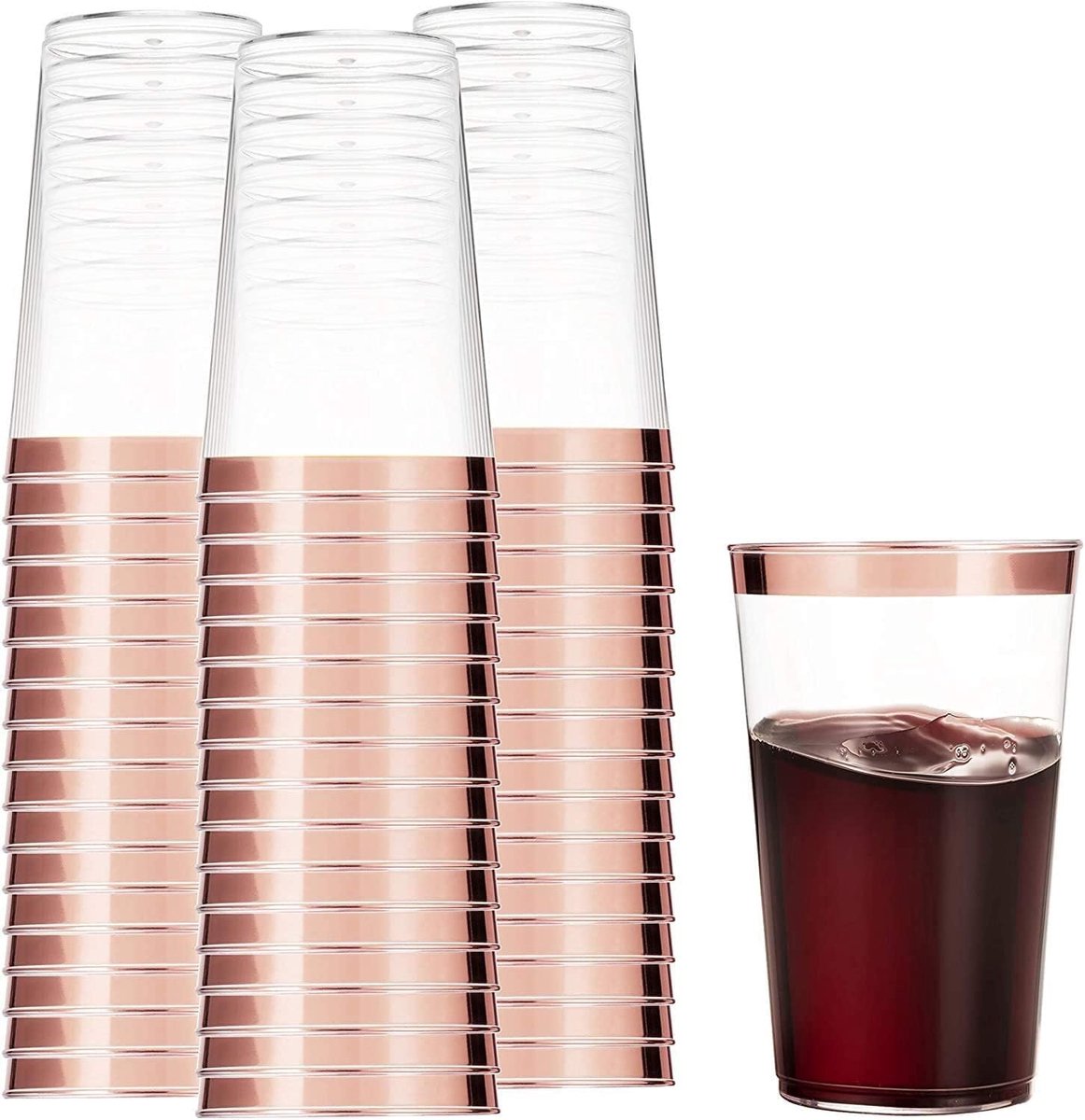 SnelShoppen - 50 Stuks Herbruikbare Plastic Bekers 360ml met Roségoudkleurige Rand - Elegante Drinkbekers voor Feest, Bruiloft, Cocktail, Bier, Champa