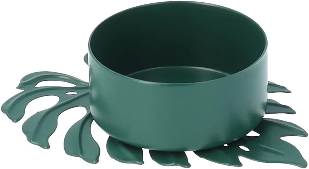 SnelShoppen - Tealight Holder Leaf - Stijlvolle Kaarsenhouder - Decoratieve Accessoires - 8 x 6 x 2 cm - Groen Metaal - Voor Feesten en Gezellige Avon