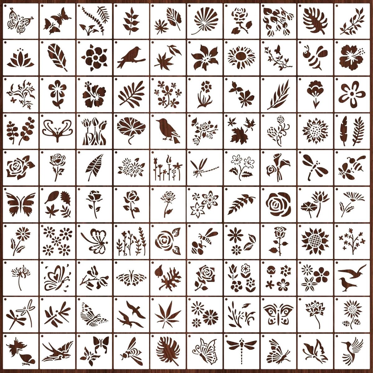 SnelShoppen - 100pcs 5cm Herbruikbare Plant Insect Thema Sjablonen voor Rock Wood Schilderen, Creatieve Stencils voor DIY Scrapbook & Canvas, Perfect