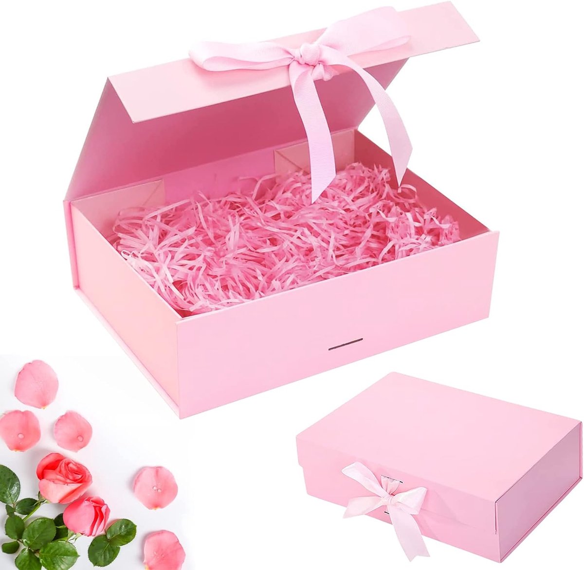 SnelShoppen - Luxe Roze Cadeaubox 21x17x7 cm met Deksel en Strik - Perfect voor Trouwen, Verjaardagen, Jubilea - Stevige Gift Box voor Parfums, Lipsti