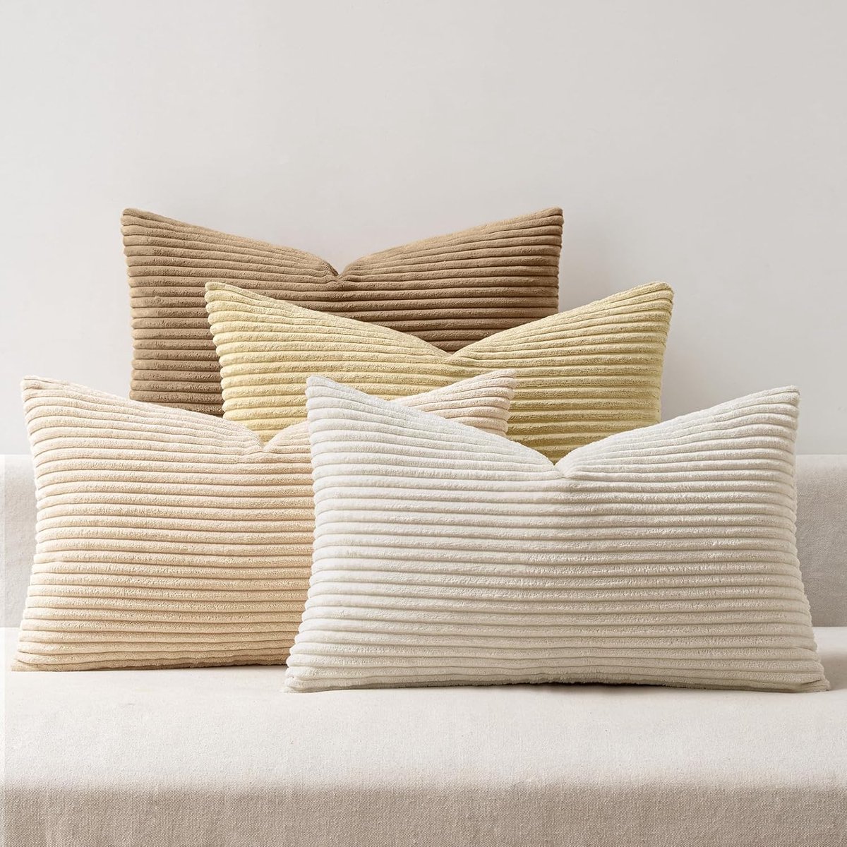 SnelShoppen - Decoratieve Corduroy Kussenslopen 40 x 60cm, Set van 4, Zachte Beige Kussens voor Sofa, Woonkamer en Slaapkamer, Elegante Kussens voor E