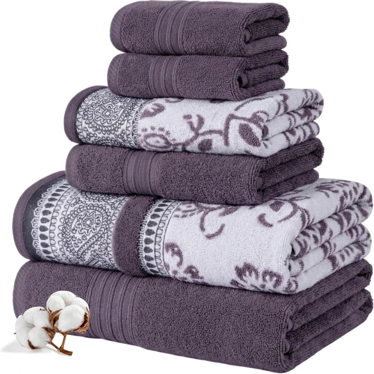 SnelShoppen - 6-Delige Handdoeken Set - 2 Badhanddoeken, 2 Handdoeken, 2 Washandjes - Ultra Zacht, Absorberend, Katoen - Ophelia Orchid - Perfect voor