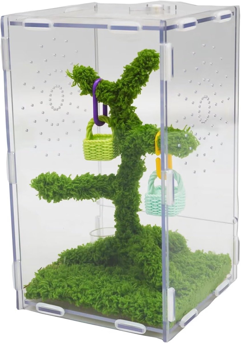 SnelShoppen - Springspinverblijf Terrariumaccessoires - Gebreid Spinren 22x13x12 cm met Springspin, Speelgoed en Mini-Manden voor Dierenliefhebbers