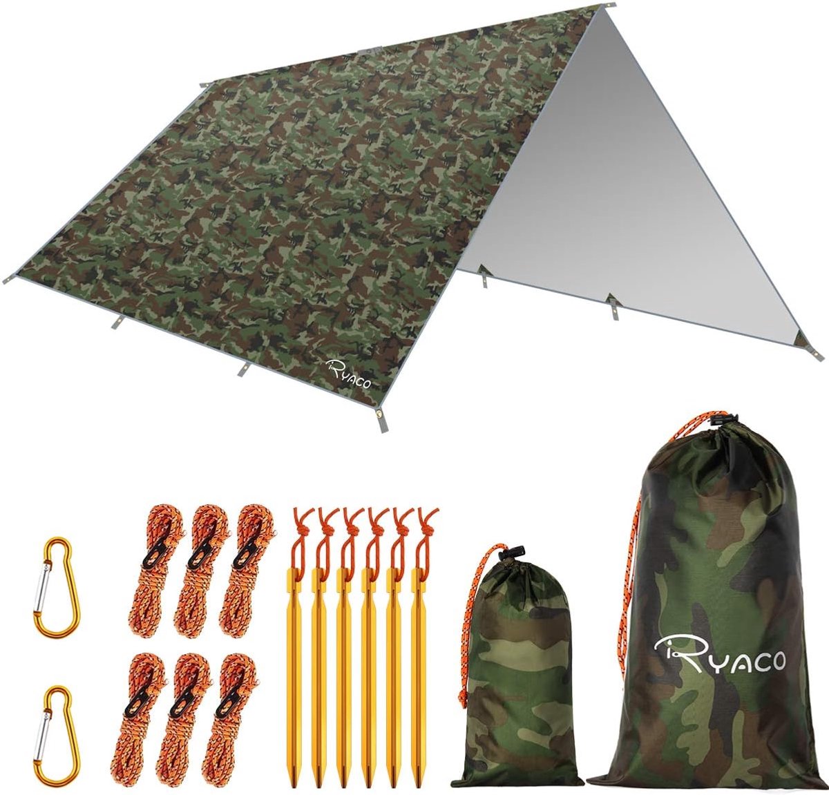 SnelShoppen - Camping Tent Tarpaulin 3x4m Camo, Waterdicht, Lichtgewicht, Compact, Ideaal voor Kamperen, Buitenactiviteiten, Picknicks, Rugzaktochten