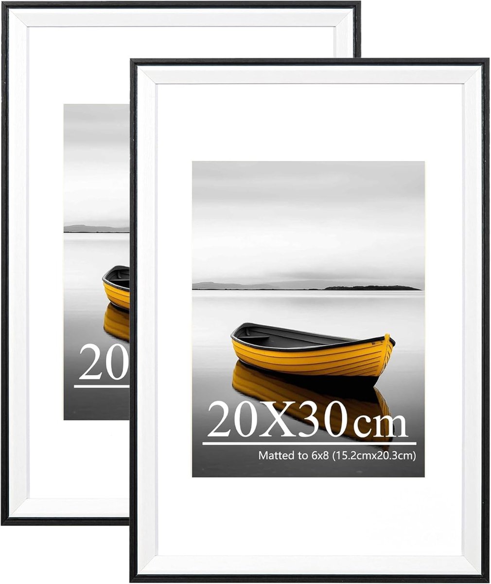 SnelShoppen - Set van 2 Tweekleurige Fotolijsten 20 x 30 cm - Zwart-wit Fotolijst met Acrylglas - Perfect voor Posters, Foto's en Kunstwerken