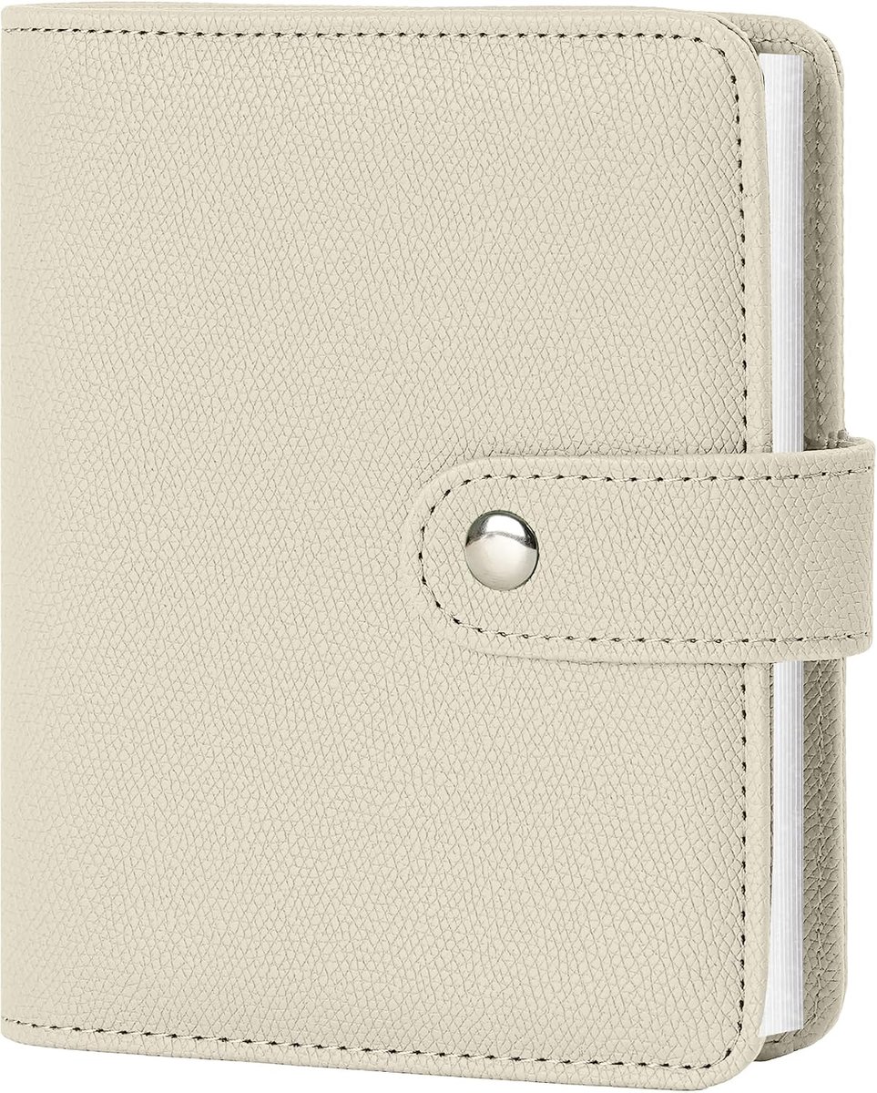 SnelShoppen - Klein Fotoalbum 10 x 15 cm van Kunstleer - Compact Fotoboek met 32 Insteekvakken - Zuurvrije Transparante Pagina's - Beige - Perfect voo