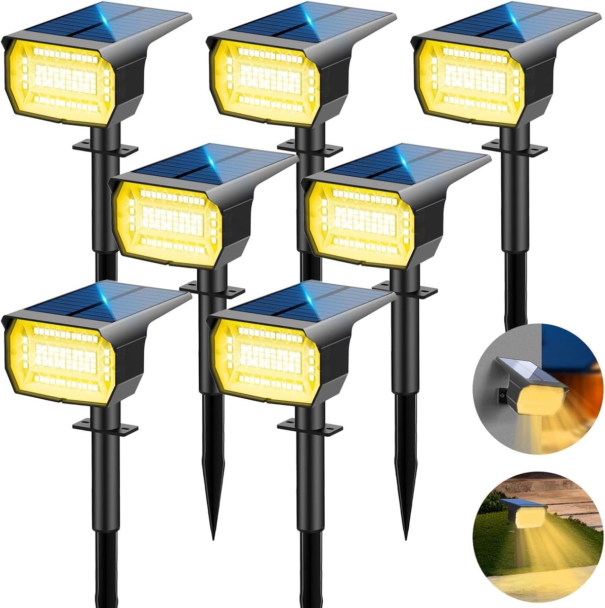SnelShoppen - Outdoor Solar Spotlight 7 pcs/72 LEDs, 3 Modi, IP67 Waterproof, 3000 K, Wandlampen, Zonne Tuinverlichting voor Patio, Hek, Pad, Oprit, V