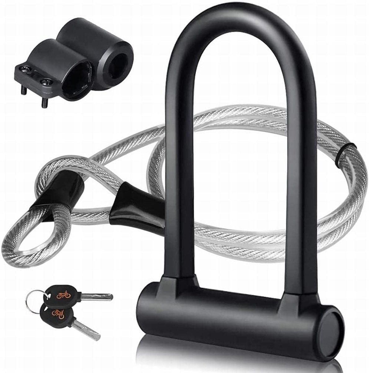 SnelShoppen - U-lock Fiets Slot 16 mm Hoog Veiligheids U-Lock met Steunbeugel + 1200 mm Flexibel Stalen Kabel voor Optimaal Beveiliging